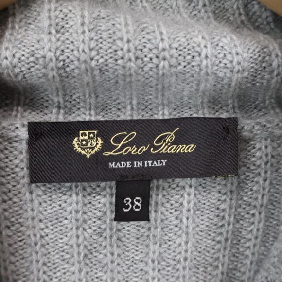 Loro Piana 100% Cashmere Rib Knit Belted Turtleneck Sweater Grey Size 38 Italy - Picture 8 of 10
